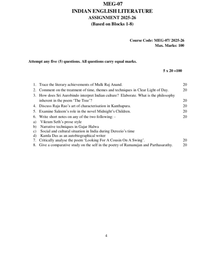 IGNOU MEG-07 Solved Assignment 2025–26 (Indian English Literature)