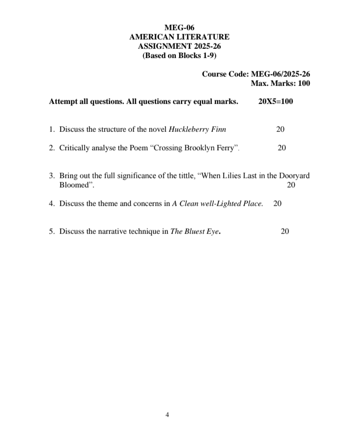 IGNOU MEG-06 Solved Assignment 2025-26 – American Literature